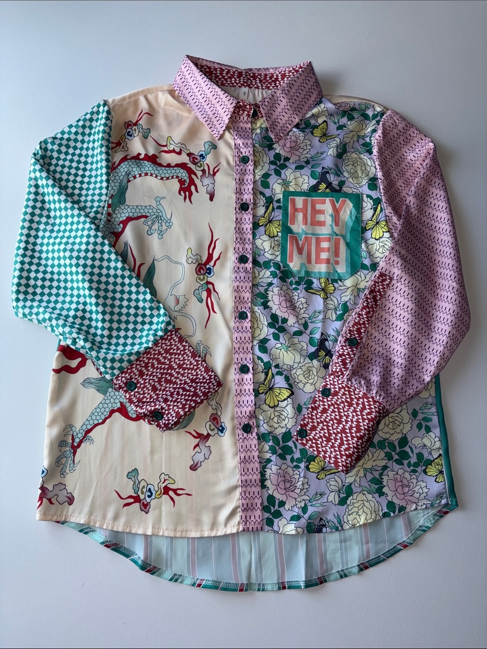 Hey Me! Mixed-Print Button Down Shirt - Multicolor